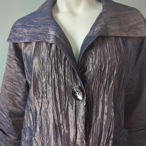 Rare! Adele Dallas Orr Couture Crinkled Iridescent Cropped Pea Coat Blazer XS - Picture 2 of 9